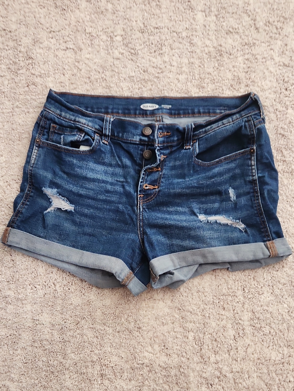 Old Navy Women's Distressed Blue Denim Roll-Cuff Shorts